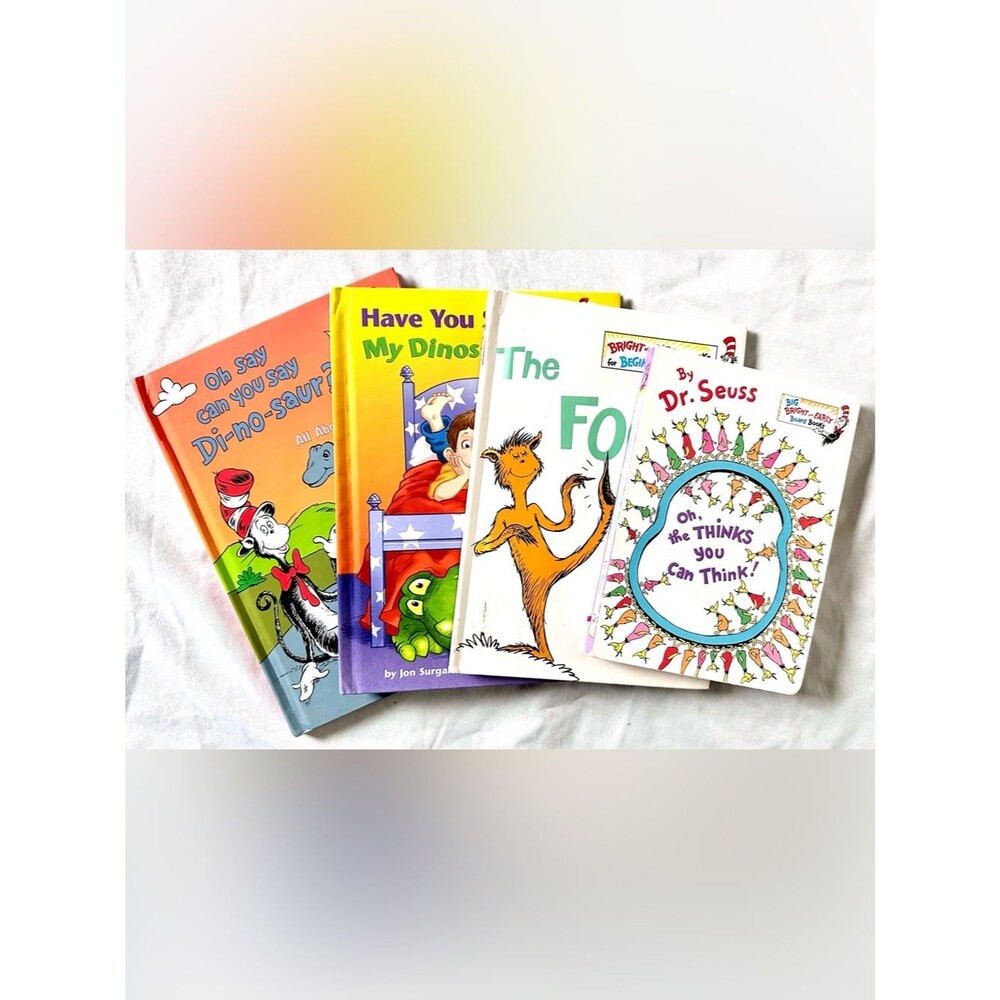 Lot of 4 Dr. Seuss rhyming books dinosaur, foot book and thinks you can think